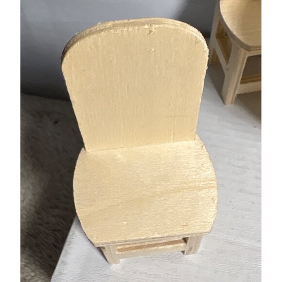 Miniature Wooden Round Table & 4 Chairs Set For Dollhouse Unfinished - Picture 7 of 12